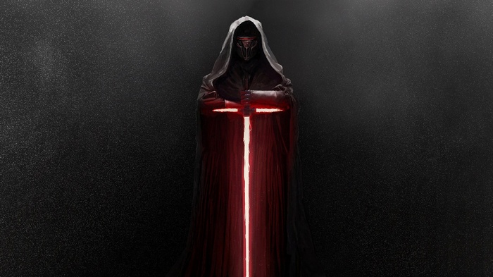 Kylo Ren holding a lightsaber