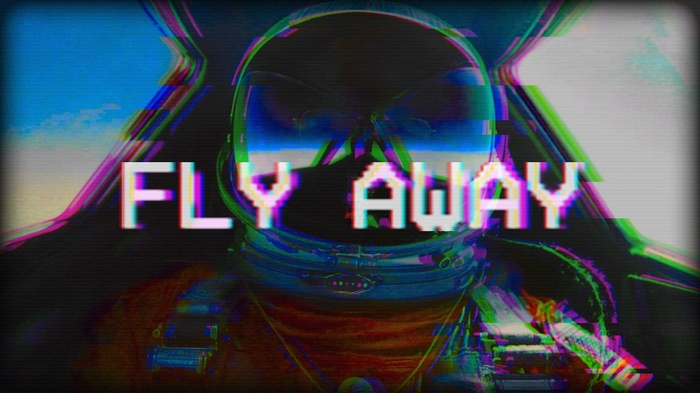 Glitch Art Astronaut with "FLY AWAY" Text