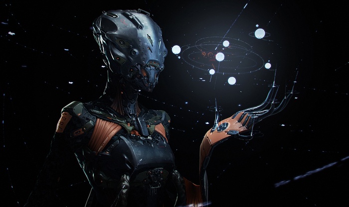 Robot interacting with a holographic solar system