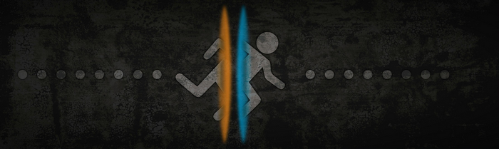 Portal game logo with orange and blue portals