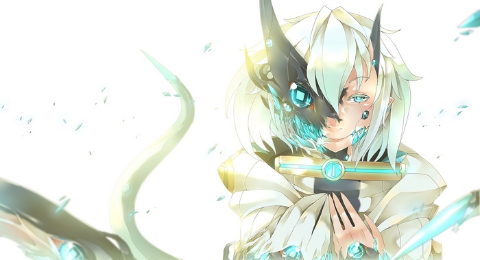 Anime girl with horns and tail, futuristic armor