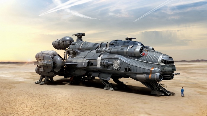 Star Citizen Hull C spaceship in a desert landscape
