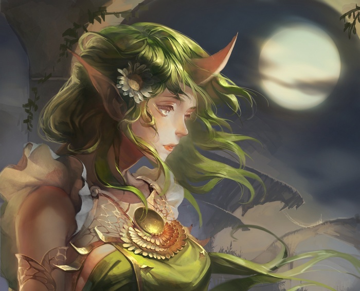 Soraka from League of Legends under the Moon