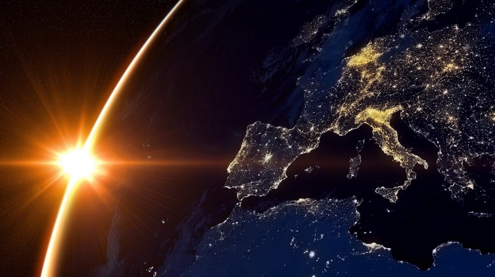 Sunrise over Europe seen from space