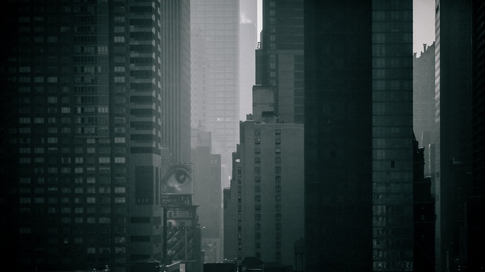 Skyscrapers in a hazy urban cityscape