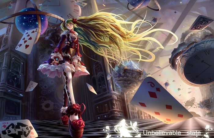 Alice in Wonderland Hatsune Miku in a surreal world