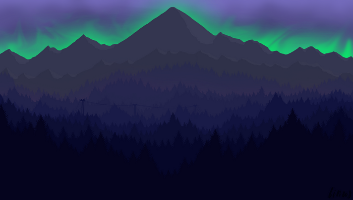Digital art of mountains and aurora borealis