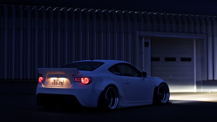 White Toyota GT86 Rocket Bunny with Japanese license plate