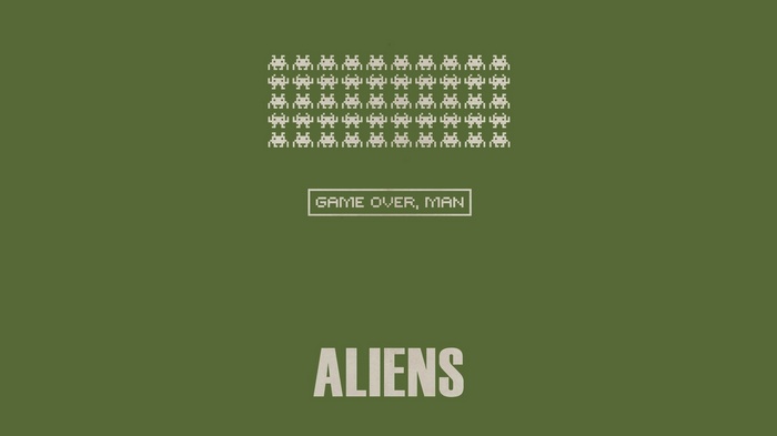 Aliens movie poster with Space Invaders and Game Over text