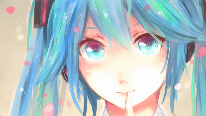 Hatsune Miku with Aqua Eyes and Pink Petals