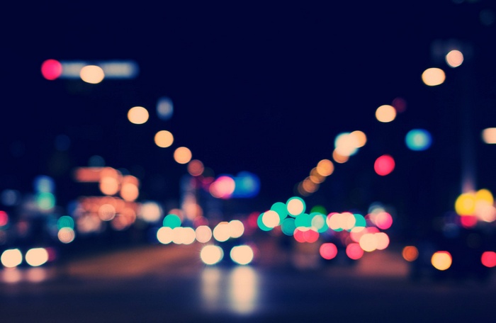 Night street with bokeh lights