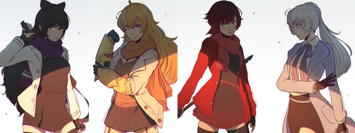 RWBY characters Blake, Yang, Ruby, and Weiss