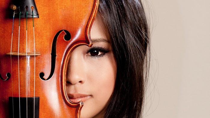 Asian woman with violin portrait