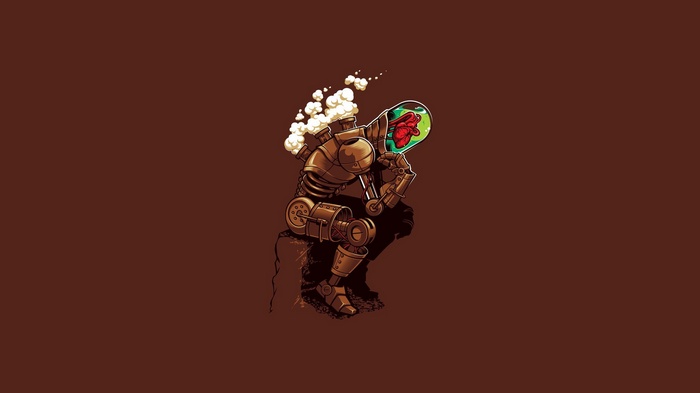 Steampunk robot thinking with a heart inside