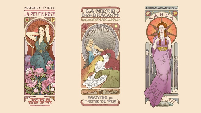 Game of Thrones Art Nouveau Posters: Margaery, Daenerys, Sansa