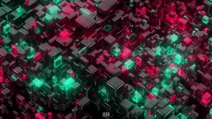 Abstract cubes with red and green lights
