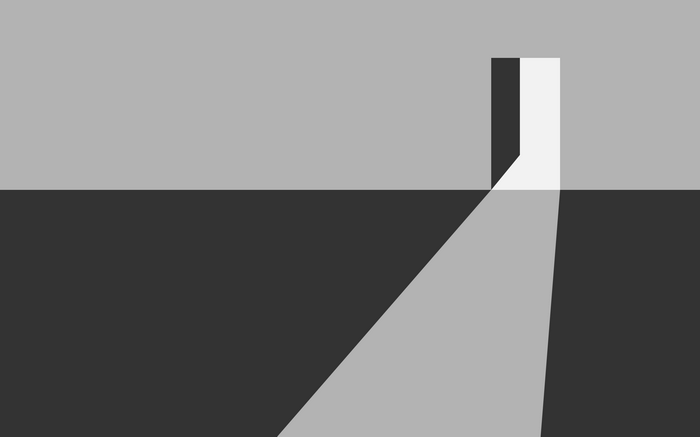 Minimalist geometric artwork of an open door with light