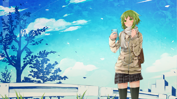 Megpoid Gumi with cellphone and scarf