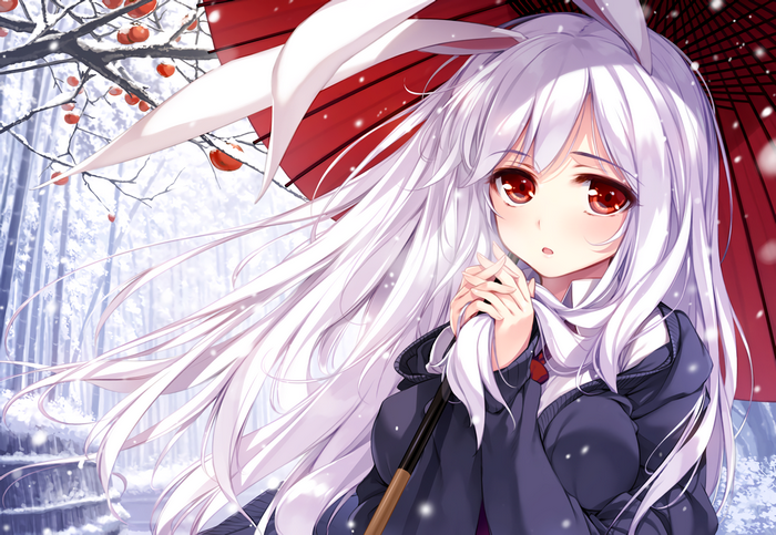 Reisen Udongein Inaba with Japanese umbrella in snow
