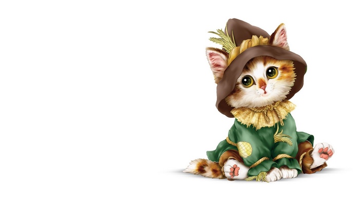 Cute kitten dressed as a scarecrow