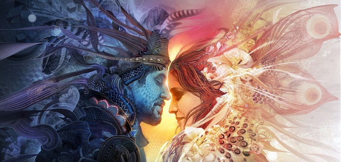 Psychedelic portrait of a man and woman by Android Jones