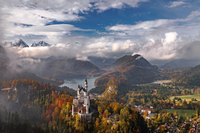 Neuschwanstein Castle in the Bavarian Alps, Germany