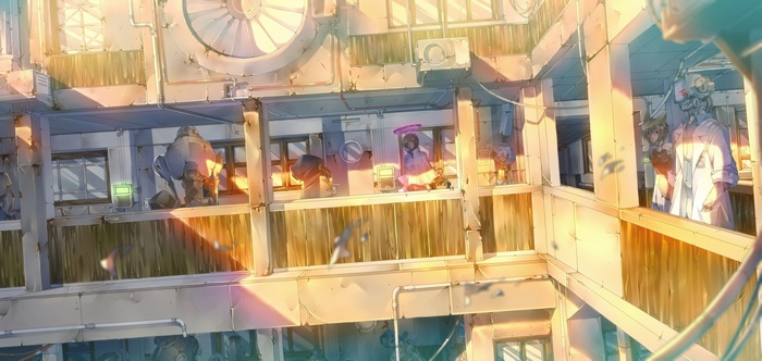 Anime characters in a futuristic apartment building
