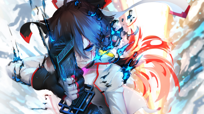 Pixiv Fantasia character with katana and blue energy