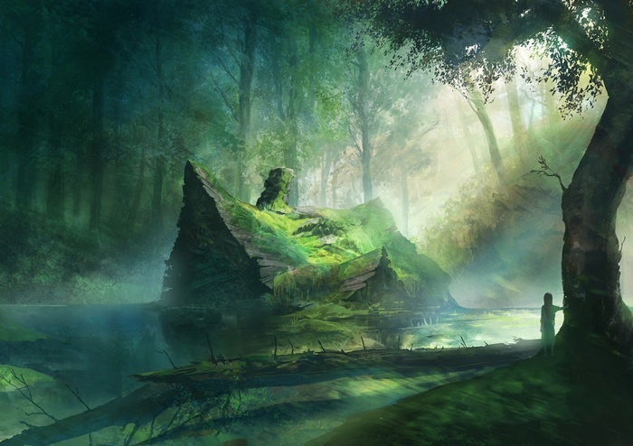 Fantasy art of a mystical forest with ruins