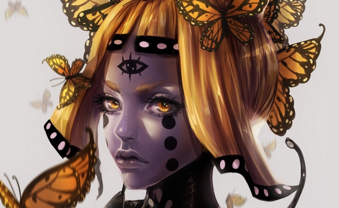 Artwork of a fantasy woman with butterfly wings
