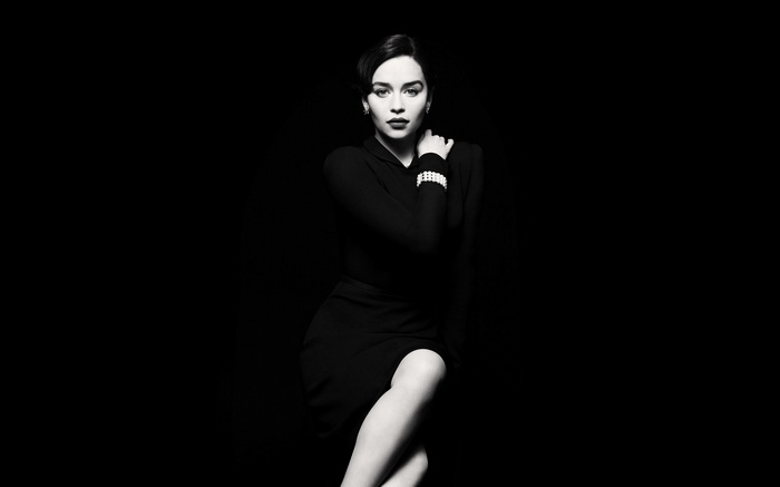 Emilia Clarke Poses in Black Dress