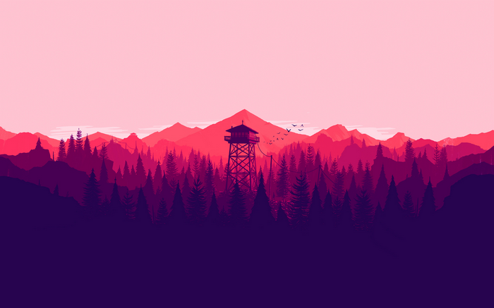 Firewatch tower in a minimalist forest landscape