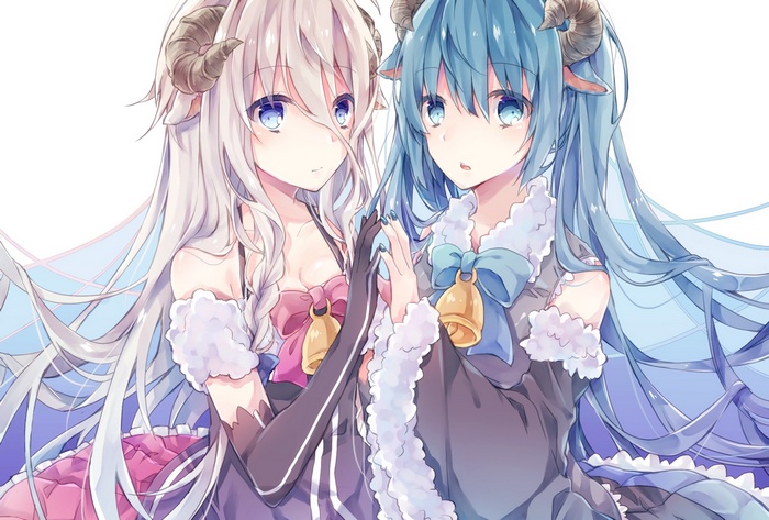 Two anime girls with horns and bells