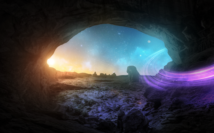 glitch art, trippy, nature, stars, natural light, lights, triangle, landscape, dark fantasy, Photoshop, abstract