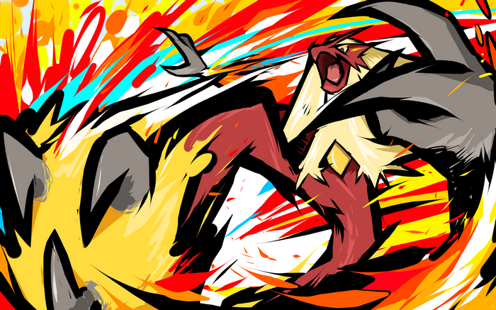 Blaziken artwork with fiery background