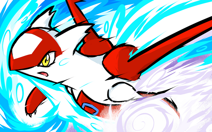 Latias in motion with water effects