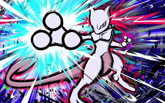 Mewtwo using psychic powers with colorful explosion