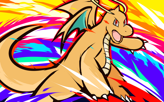 Dragonite Pokémon with Colorful Abstract Background