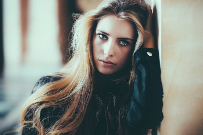 Portrait of a blonde woman with long hair