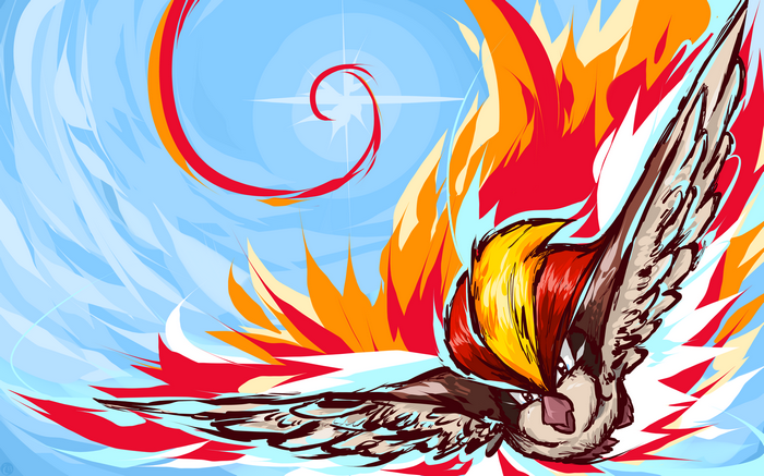 Pidgeot Pokémon in a fiery flight