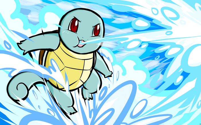 Squirtle uses Water Gun attack