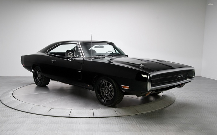 Black Dodge Charger RT on a turntable