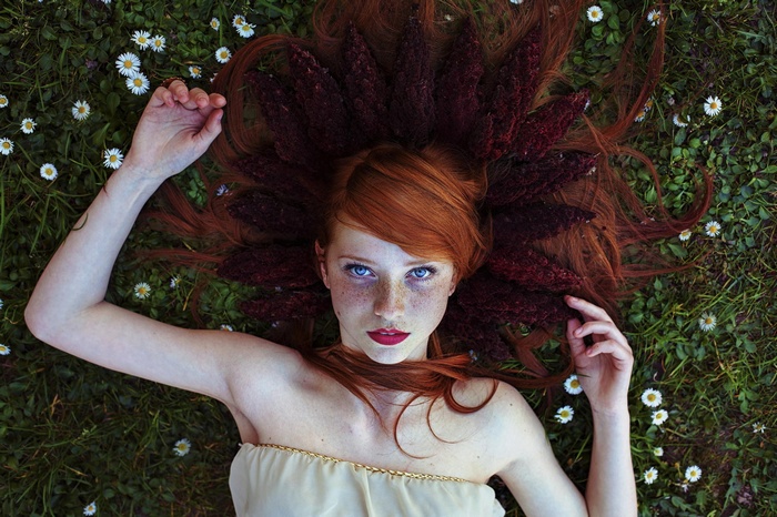 Asima Sefic with red hair and flowers