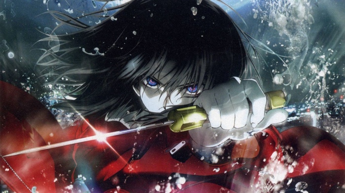 Ryougi Shiki with a sword in Kara no Kyoukai