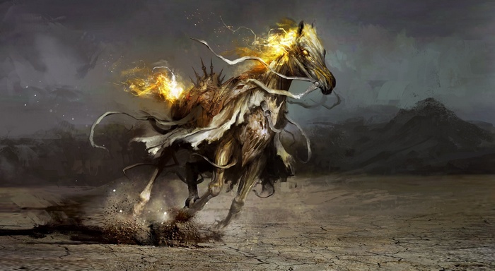 Fantasy artwork of a flaming horse