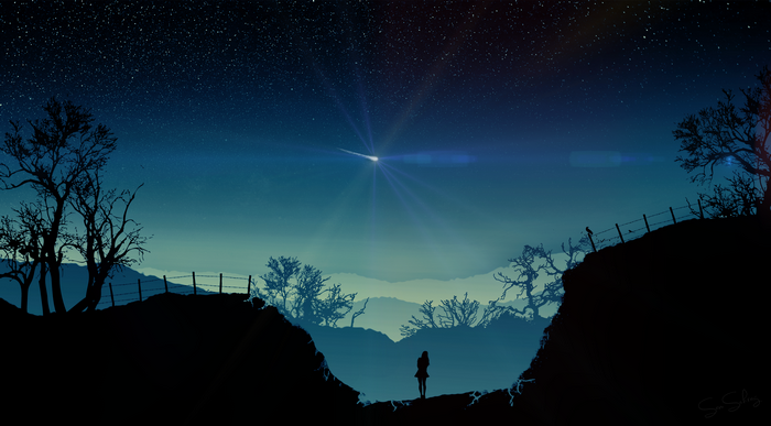 Silhouette of a girl watching a shooting star