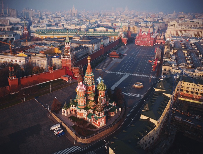 Aerial View of Saint Basil's Cathedral and Red Square, Moscow