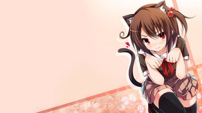 Anime cat girl in school uniform with red bow