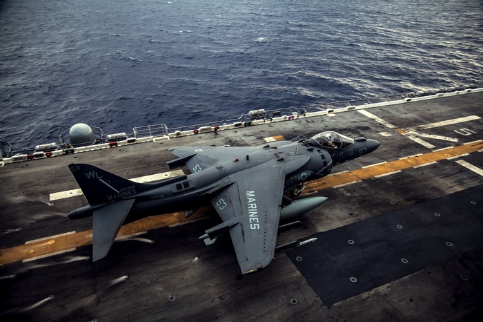AV-8B Harrier II on an aircraft carrier deck
