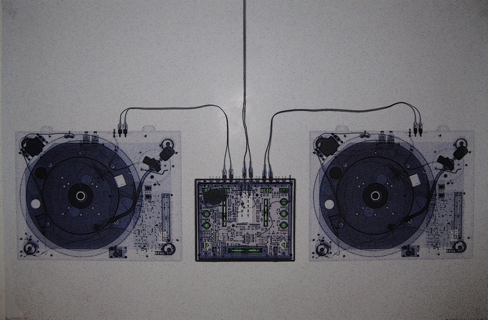 X-ray of DJ turntables and mixer